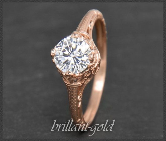 Diamant Ring 0,91ct, 585 Gold, Antik Jugendstil Design